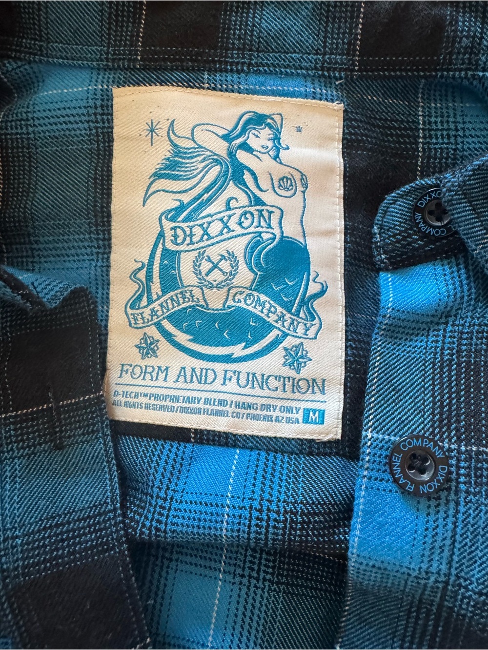 DIXXON Blue & Black Plaid Flannel Shirt with Label - Picture 2 of 2